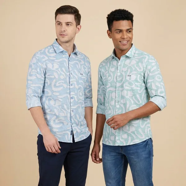 Kraze_Premium_Cotton_Printed_Casual_Shirts_For_Men_-_Pack_Of_2_(Green_&_Blue)