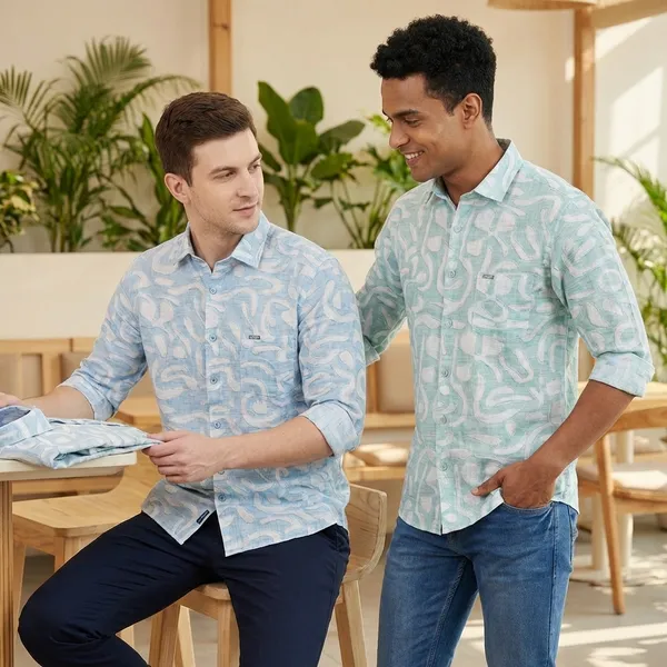 Kraze_Premium_Cotton_Printed_Casual_Shirts_For_Men_-_Pack_Of_2_(Green_&_Blue)