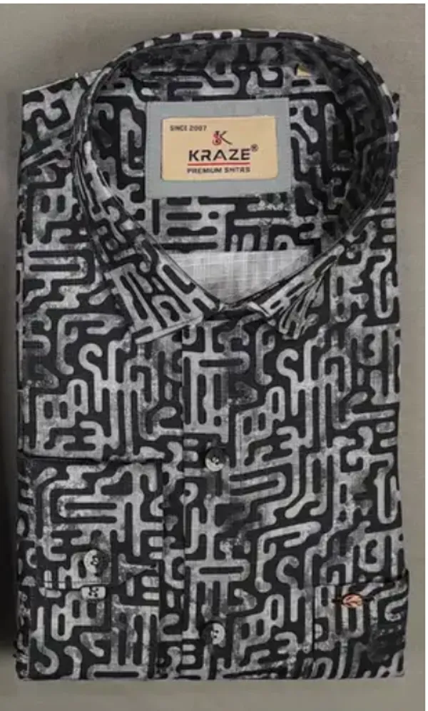 Kraze_Premium_Satin_Men'S_Printed_Shirt_(Black_&_Grey_Abstract_Pattern)