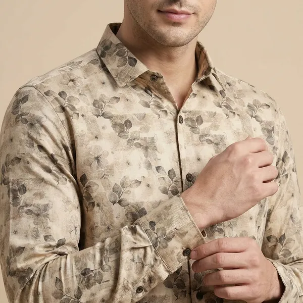 Kraze_Premium_Shirts_Men'S_Beige_Floral_Print_Full_Sleeve_Shirt