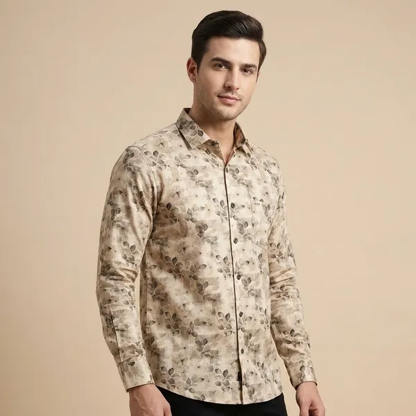 Kraze_Premium_Shirts_Men'S_Beige_Floral_Print_Full_Sleeve_Shirt