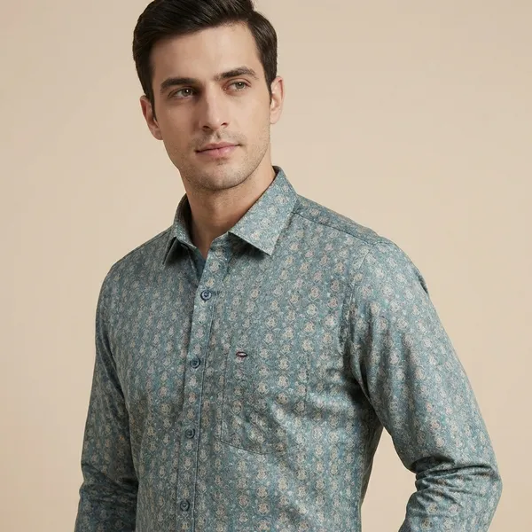 Kraze_Men'S_Slim_Fit_Printed_Casual_Shirt_-_Teal_Blue_With_Classic_Floral_Pattern
