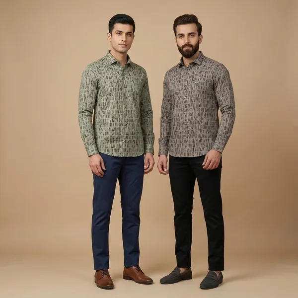 Kaaze_Men'S_Dobby_Print_Formal_Shirt_-_Pack_Of_2_(Olive_Green_&_Beige)