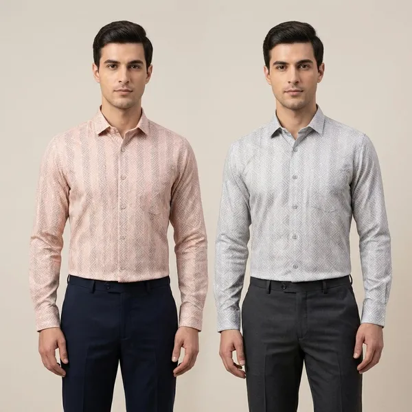 Kraze_Men'S_Dobby_Print_Full_Sleeve_Formal_Shirt_-_Pack_Of_2_(Pink_&_Grey)