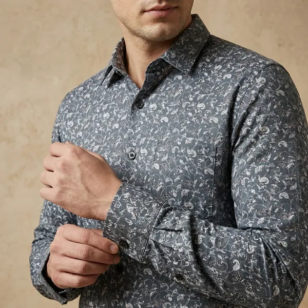 Kraze_Men'S_Floral_Printed_Casual_Shirt_-_Grey_With_White_Pattern