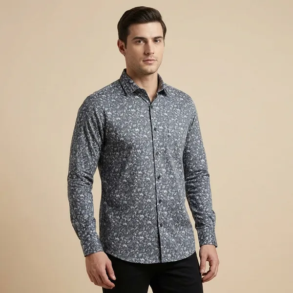 Kraze_Men'S_Floral_Printed_Casual_Shirt_-_Grey_With_White_Pattern