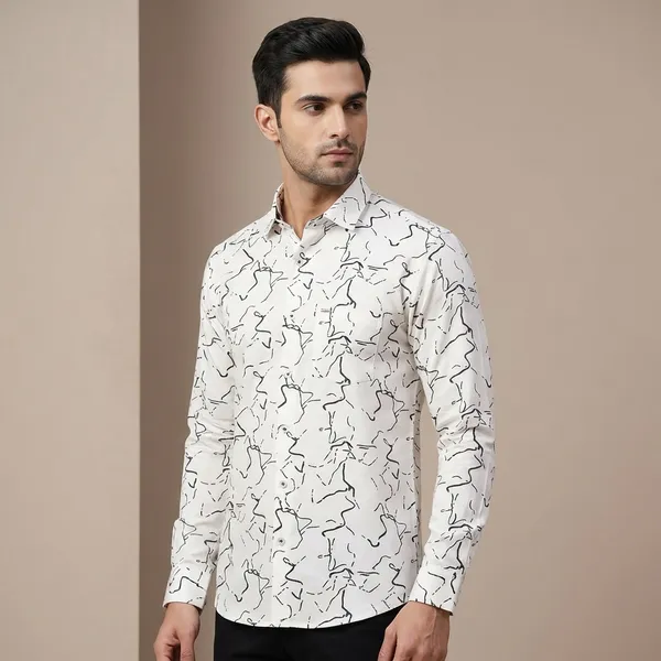 Kraze_Premium_Cotton_Full_Sleeve_Printed_Shirt_For_Men_-_White_With_Abstract_Black_Line_Print
