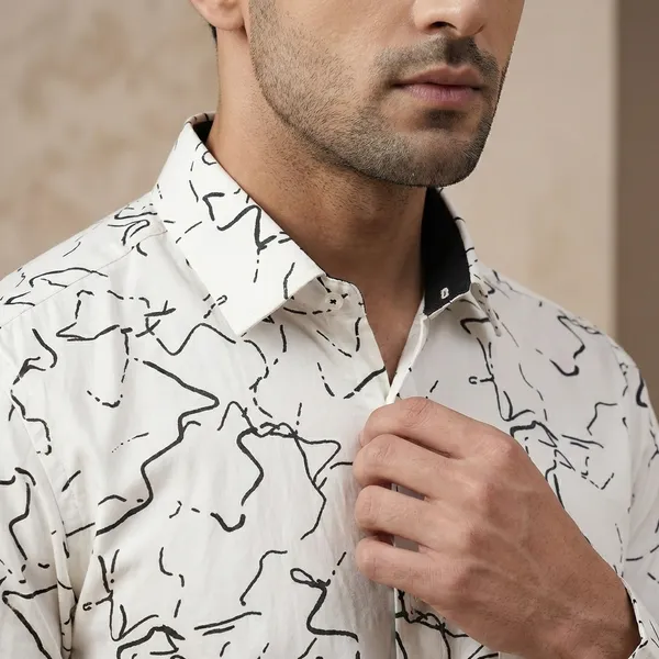 Kraze_Premium_Cotton_Full_Sleeve_Printed_Shirt_For_Men_-_White_With_Abstract_Black_Line_Print