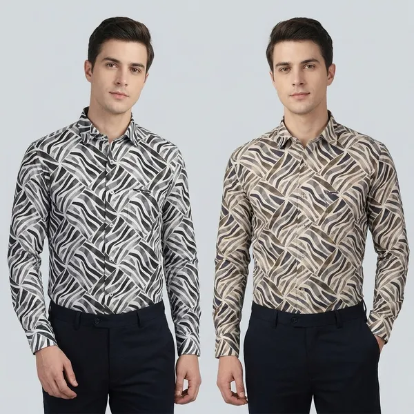 Kraze_Men'S_Zebra_Print_Casual_Shirt_-_Pack_Of_2_(Black_&_Beige)