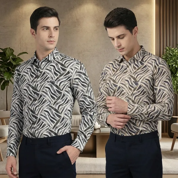Kraze_Men'S_Zebra_Print_Casual_Shirt_-_Pack_Of_2_(Black_&_Beige)