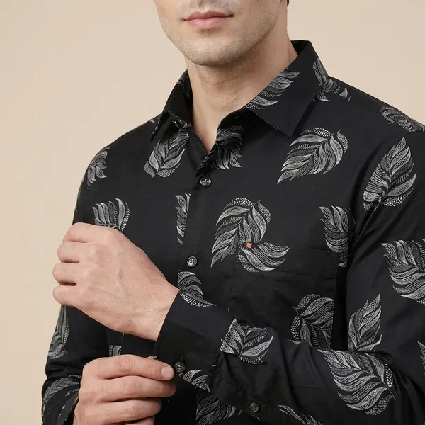 Black_Leaf_Print_Casual_Shirt_For_Men_By_Kraze
