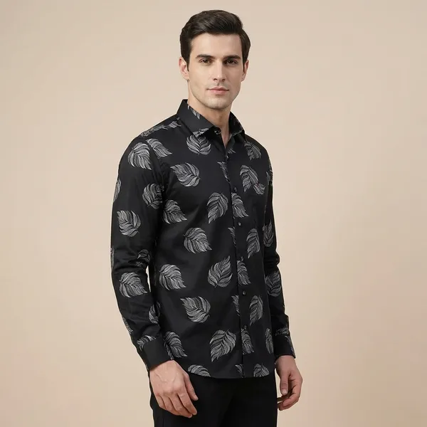 Black_Leaf_Print_Casual_Shirt_For_Men_By_Kraze