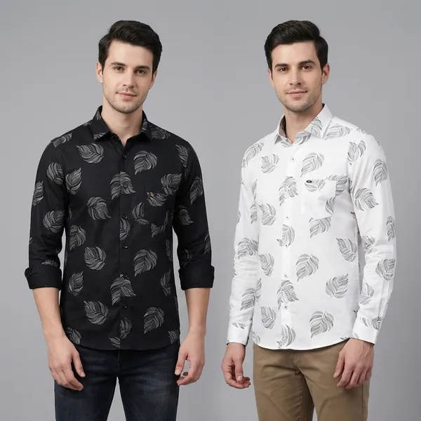 Kraze_Men'S_Casual_Printed_Shirt_-_Feather_Print_Design_(Pack_Of_2)