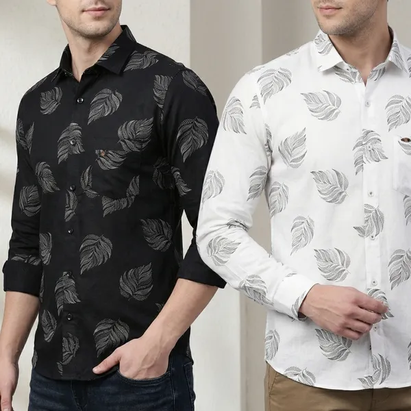 Kraze_Men'S_Casual_Printed_Shirt_-_Feather_Print_Design_(Pack_Of_2)