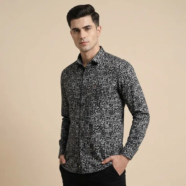 Kraze_Premium_Satin_Men'S_Printed_Shirt_(Black_&_Grey_Abstract_Pattern)