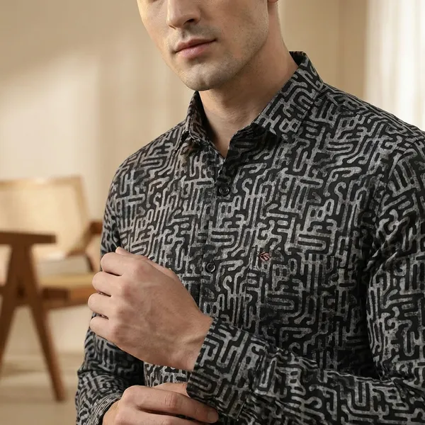 Kraze_Premium_Satin_Men'S_Printed_Shirt_(Black_&_Grey_Abstract_Pattern)