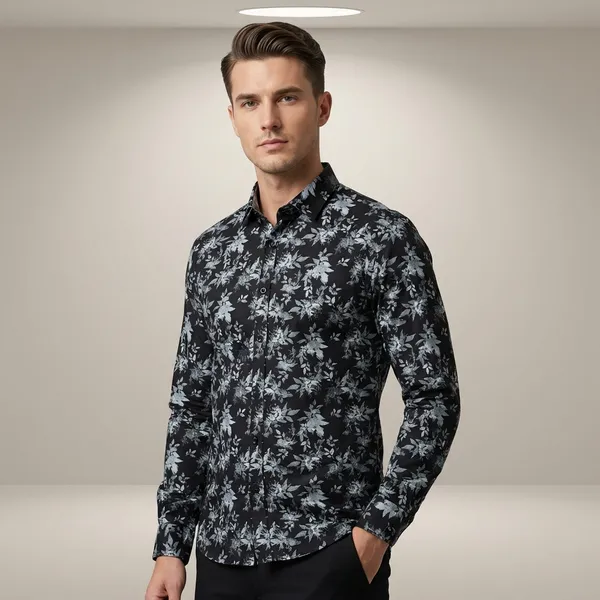 Kraze_Premium_Floral_Print_Full_Sleeve_Shirt_For_Men_-_Black_With_Grey_Floral_Pattern