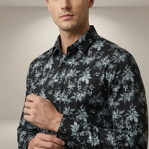 Kraze_Premium_Floral_Print_Full_Sleeve_Shirt_For_Men_-_Black_With_Grey_Floral_Pattern