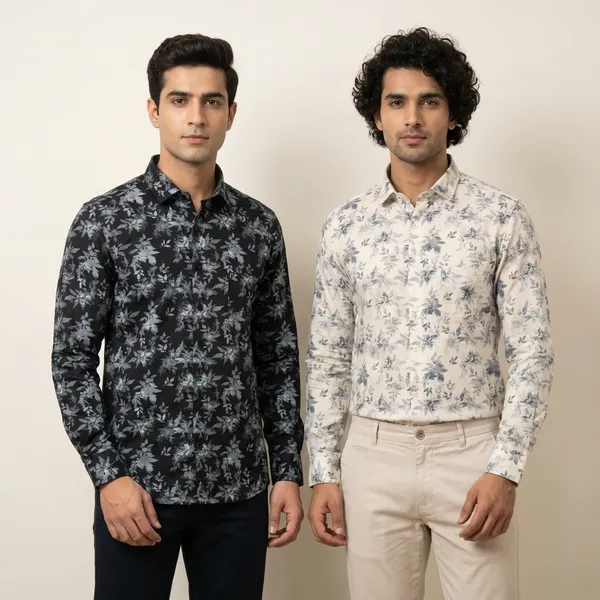 Kraze_Men'S_Floral_Print_Full_Sleeve_Formal_Shirt_-_Pack_Of_2_(Black_&_White)
