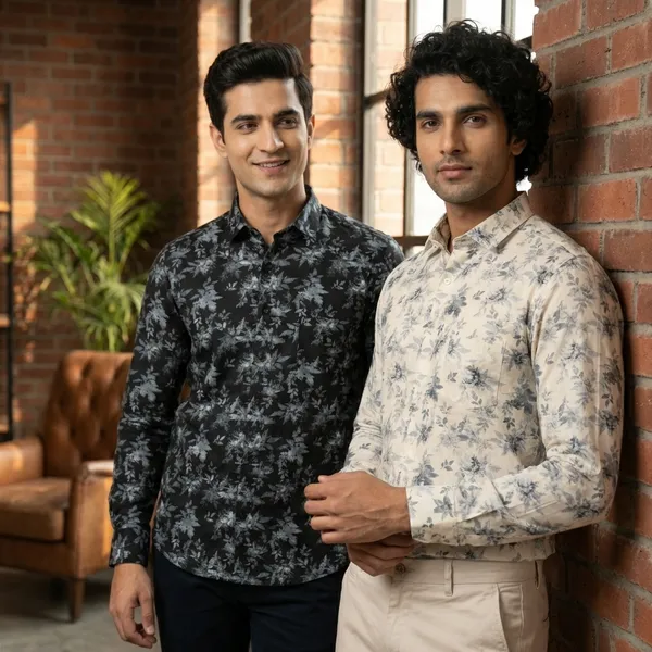 Kraze_Men'S_Floral_Print_Full_Sleeve_Formal_Shirt_-_Pack_Of_2_(Black_&_White)