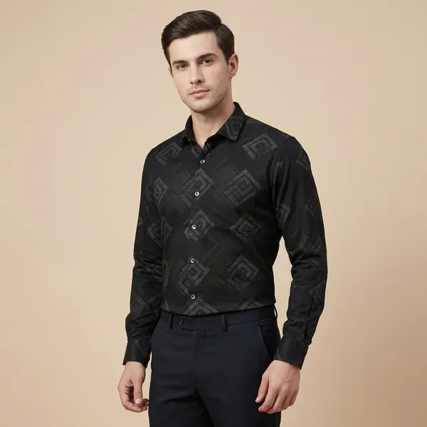 Kraze_Premium_Black_Formal_Shirt_With_Textured_Pattern