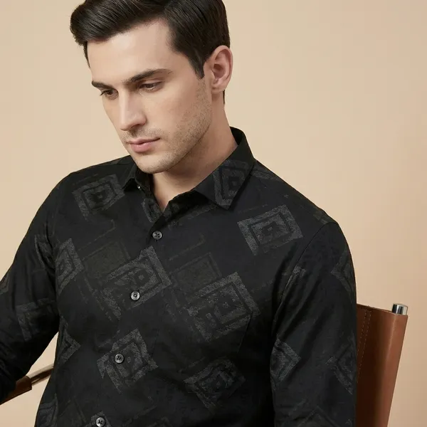 Kraze_Premium_Black_Formal_Shirt_With_Textured_Pattern