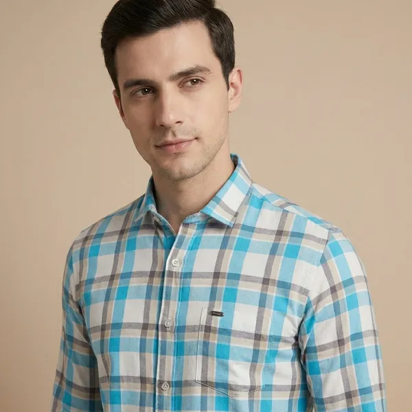 Kraze_Premium_Shirts_Men'S_Checkered_Formal_Shirt_-_Turquoise_Blue_And_White_Plaid_Pattern