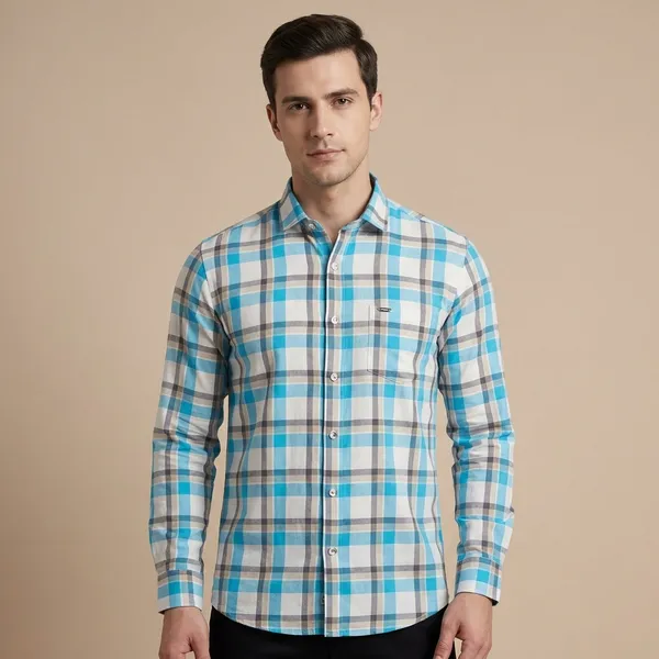 Kraze_Premium_Shirts_Men'S_Checkered_Formal_Shirt_-_Turquoise_Blue_And_White_Plaid_Pattern