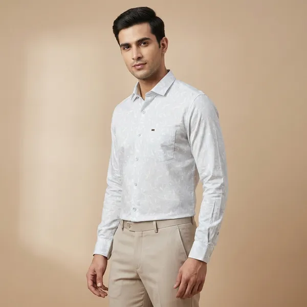 Kraze_Men'S_White_Floral_Jacquard_Formal_Shirt