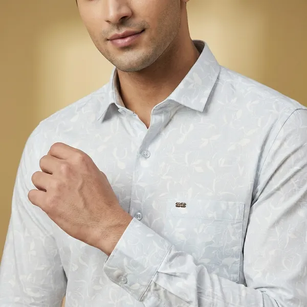 Kraze_Men'S_White_Floral_Jacquard_Formal_Shirt