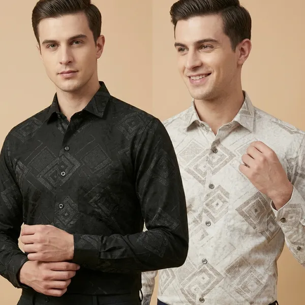 Kraze_Premium_Cotton_Dobby_Print_Formal_Shirts_-_Pack_Of_2_(Black_&_White)