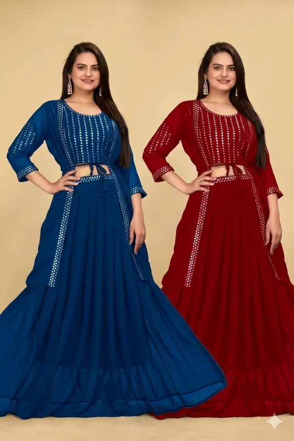 Morpich_and_Maroon_Georgette_Embroidery_Work_Lehenga_Choli_With_Shrug_For_Women_(Pack_of_2)