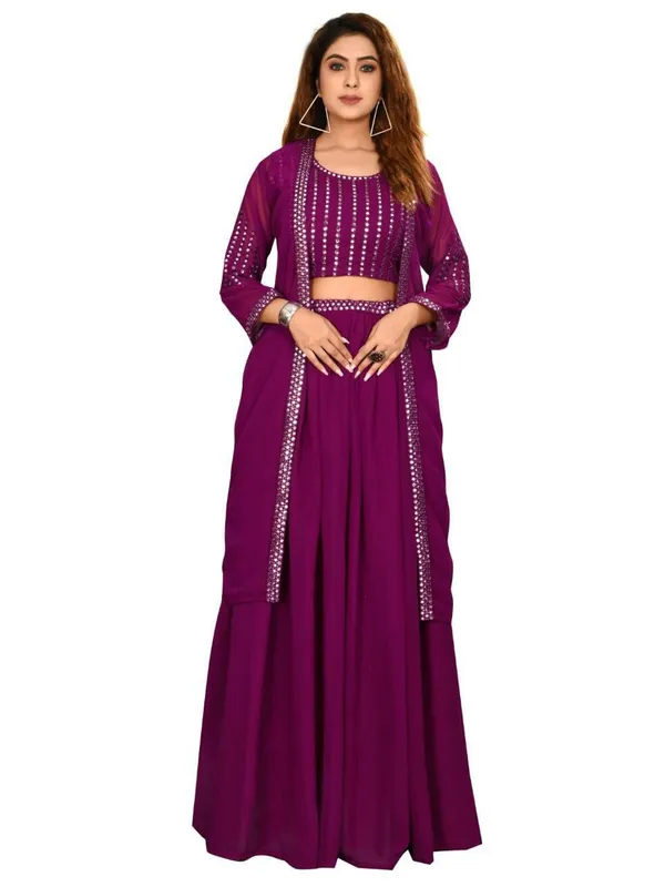 Purple_Georgette_Embroidery_Work_Lehenga_Choli_With_Shrug_For_Women