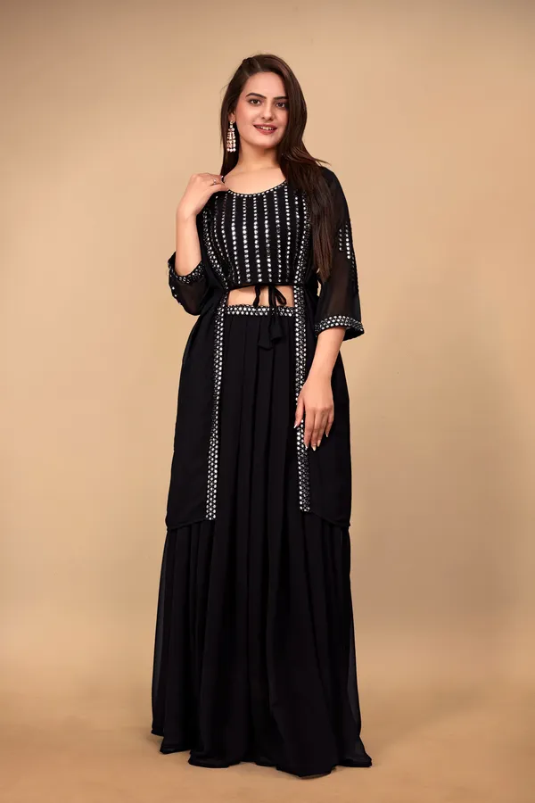 Black_Georgette_Embroidery_Work_Lehenga_Choli_With_Shrug_For_Women