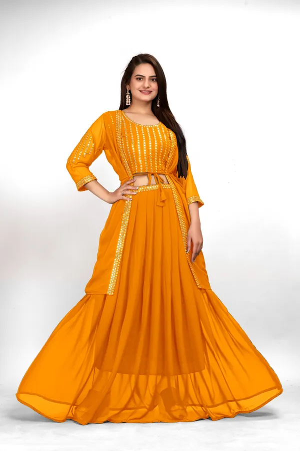 Yellow_Georgette_Embroidery_Work_Lehenga_Choli_With_Shrug_For_Women