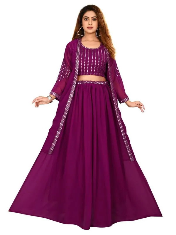 Purple_Georgette_Embroidery_Work_Lehenga_Choli_With_Shrug_For_Women