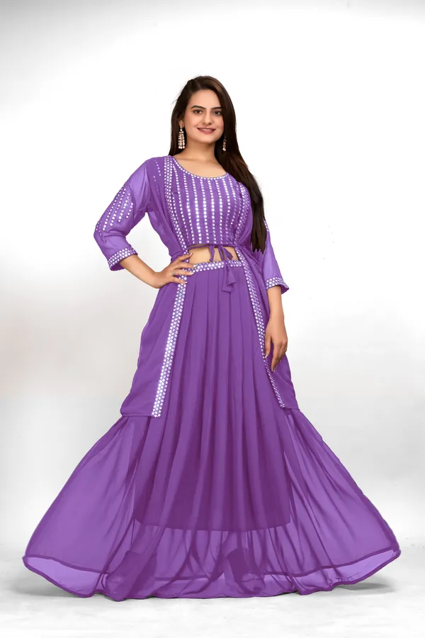 Lavender_Georgette_Embroidery_Work_Lehenga_Choli_With_Shrug_For_Women