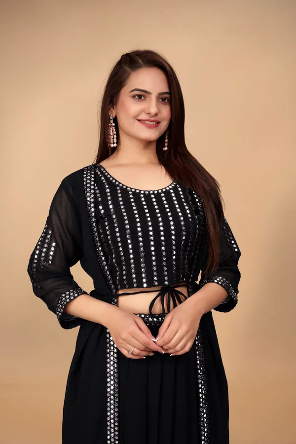 Black_Georgette_Embroidery_Work_Lehenga_Choli_With_Shrug_For_Women