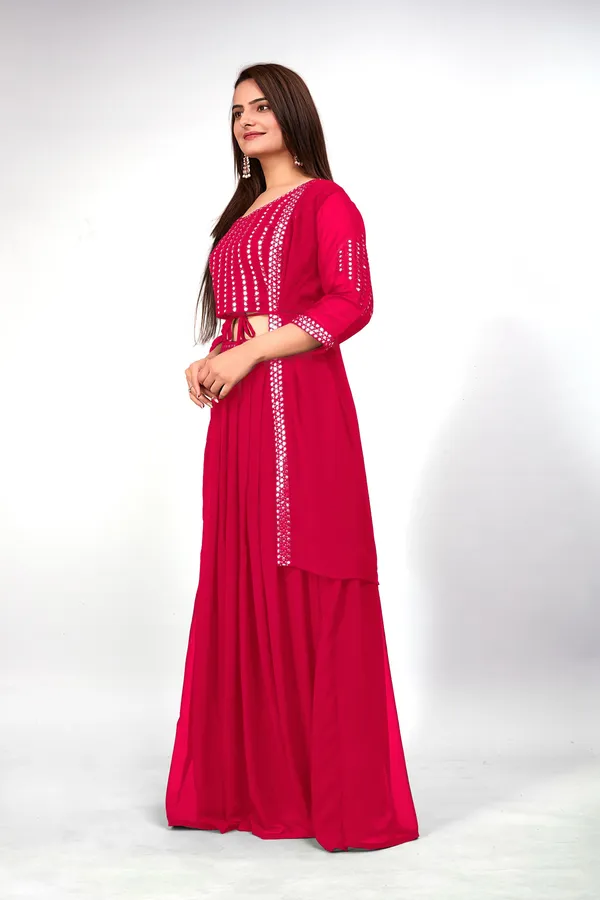 Gajari_Georgette_Embroidery_Work_Lehenga_Choli_With_Shrug_For_Women
