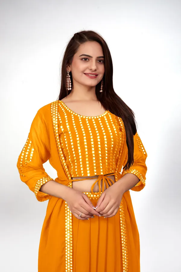 Yellow_Georgette_Embroidery_Work_Lehenga_Choli_With_Shrug_For_Women