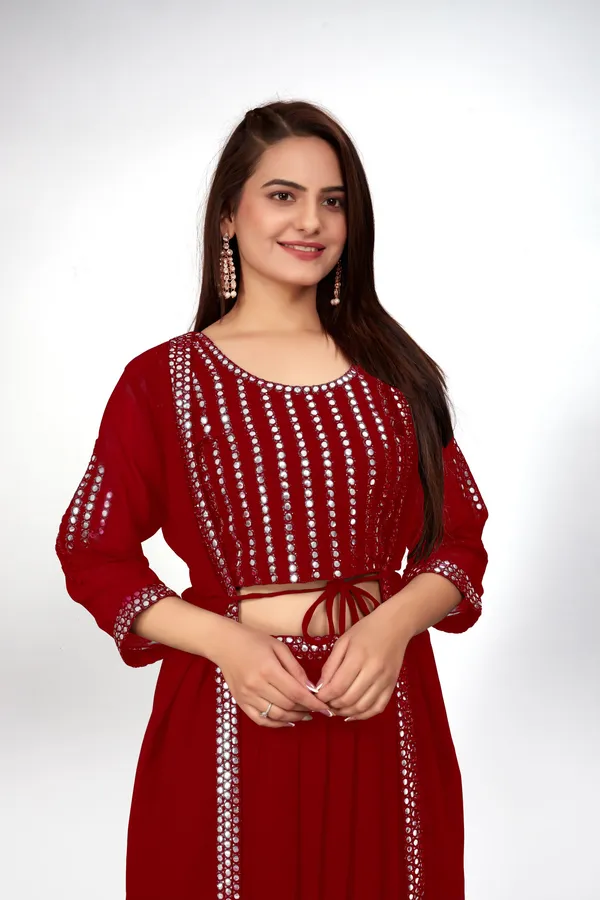 Morpich_and_Maroon_Georgette_Embroidery_Work_Lehenga_Choli_With_Shrug_For_Women_(Pack_of_2)
