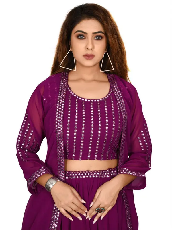 Purple_Georgette_Embroidery_Work_Lehenga_Choli_With_Shrug_For_Women