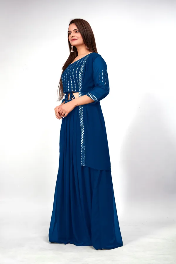 Morpich_Georgette_Embroidery_Work_Lehenga_Choli_With_Shrug_For_Women