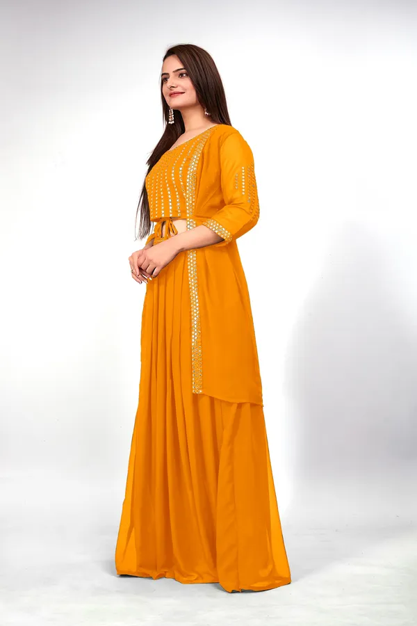 Yellow_Georgette_Embroidery_Work_Lehenga_Choli_With_Shrug_For_Women