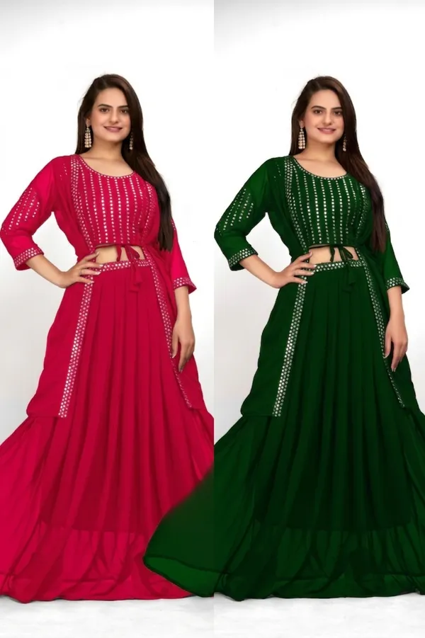 Green_and_Gajari_Georgette_Embroidery_Work_Lehenga_Choli_With_Shrug_For_Women_(Pack_of_2)