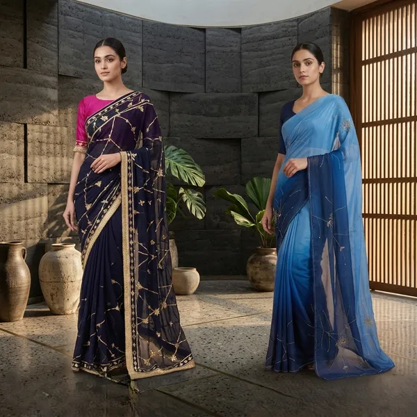 Navy_Blue_And_Blue_Shiffon_Premium_Saree_For_Women_Pack_Of_2