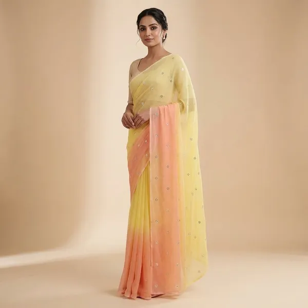 Yellow_And_Peach_Shiffon_Premium_Saree_For_Women