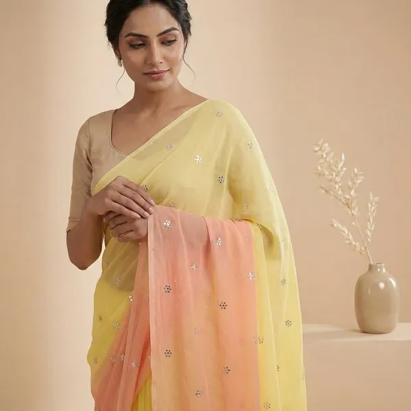 Yellow_And_Peach_Shiffon_Premium_Saree_For_Women