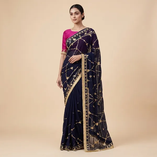 Navy_Blue_And_Blue_Shiffon_Premium_Saree_For_Women_Pack_Of_2