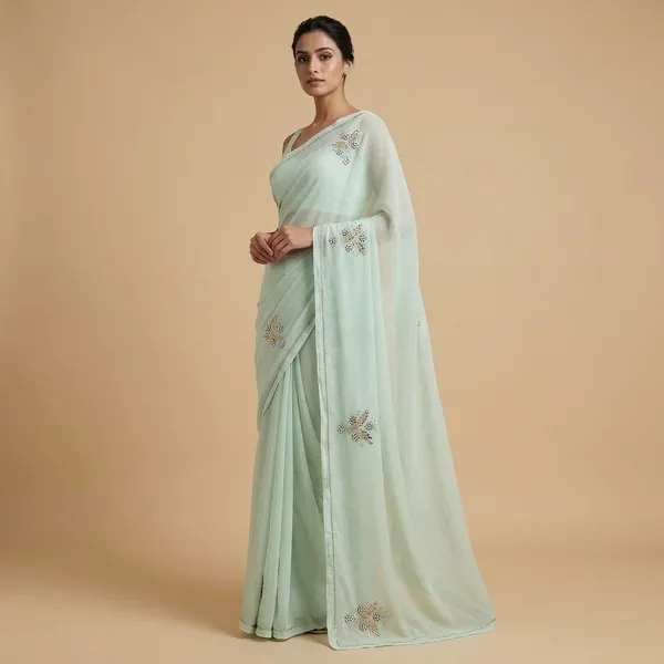 Red_Georgette_And_Light_Green_Shiffon_Premium_Saree_For_Women